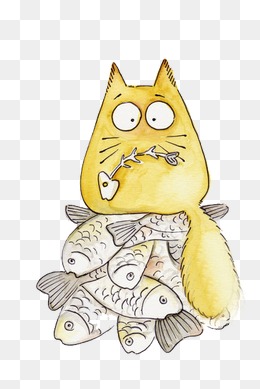卡通动物可爱图片 猫吃鱼