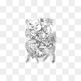经典童子民族传统人物装饰图案纹路画素材
