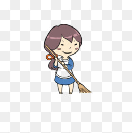 小女孩扫地