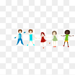 卡通手牵手奔跑上学学生孩子千库原创