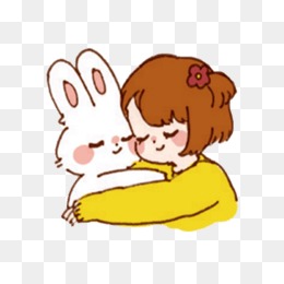 抱着兔子睡觉的女孩卡通