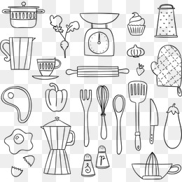 简笔画 厨房用品 果蔬 餐具 线条 title=