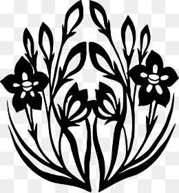 黑色工笔画对称花卉
