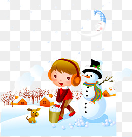 手绘雪地里的小女孩