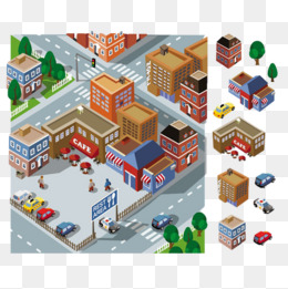 房地产素材现代城市建筑卡通城市素材
