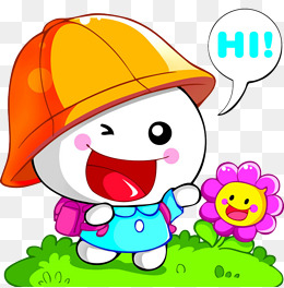 手绘黄帽白脸卡通人物