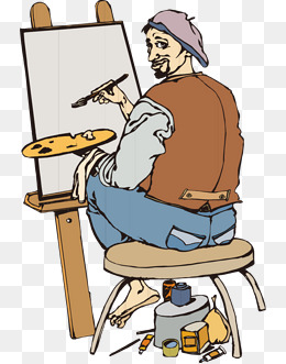 卡通手绘国外画架画画男人画家