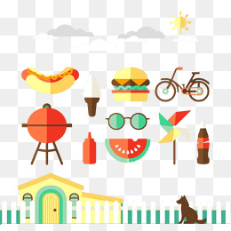 扁平化夏日元素设计矢量素材