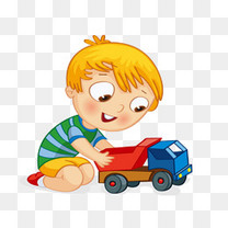 卡通小男孩在玩玩具车