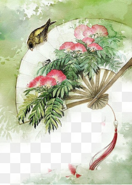 古典古韵水彩扇子
