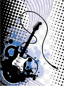 吉他黑白剪影波点矢量图_设计元素_吉他黑白