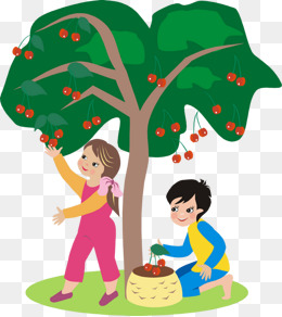 摘果子的小朋友漫画图片背景素材免费下载,图