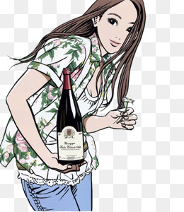 托着酒瓶的女孩