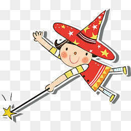 卡通骑着魔法扫帚的女巫