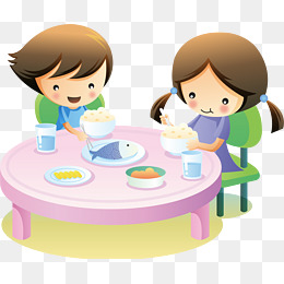 卡通小孩吃饭