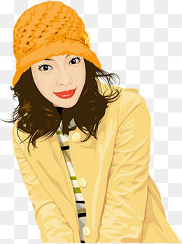 矢量手绘戴帽子的女孩
