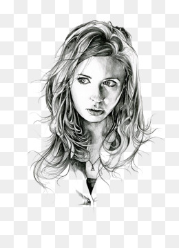 手绘素描美女光影