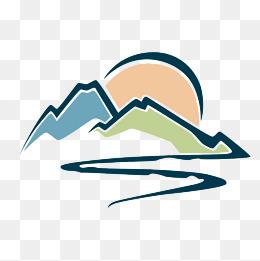 矢量山川河流蓝色质感大山