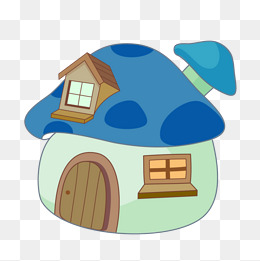 卡通手绘蓝色蘑菇房子