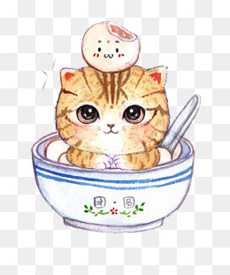 卡通手绘插画装饰荡秋千的小猫咪