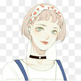 手绘可爱看书的少女插画