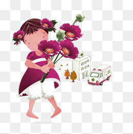 摘花的女孩图案素材