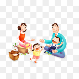 手绘卡通一家四口免抠素材