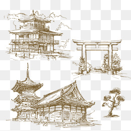 著名建筑简笔画手绘素材png