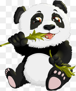 卡通动物熊猫吃竹子