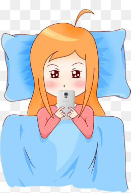 卡通手绘玩手机的女孩
