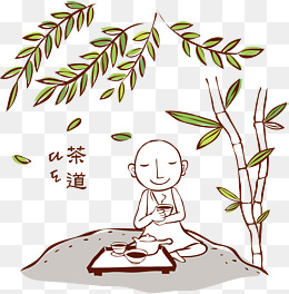 卡通漫画人物和尚喝茶