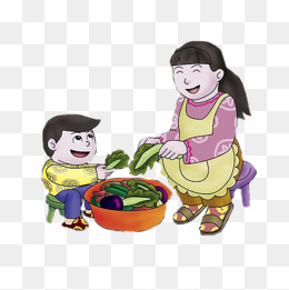 摘菜的母子