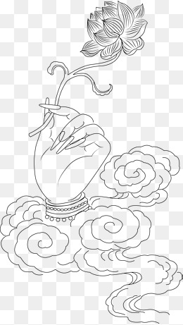 白描佛手势莲花