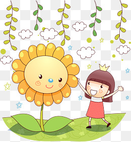 卡通向日葵与小女孩