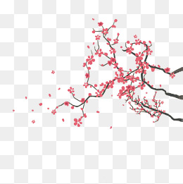 黑白手绘樱花树免扣素材