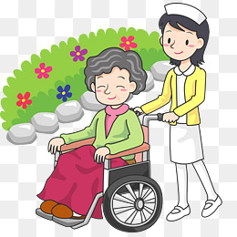 护士推轮椅上的人散步