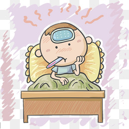 卡通插图病痛发烧量体温