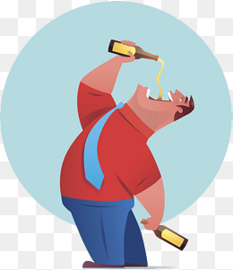 卡通插图喝醉酒的男人