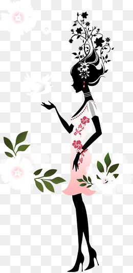 装饰插画美女侧身素材图片免费下载_高清png_千库网