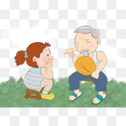 爷爷讲故事给小姑娘听