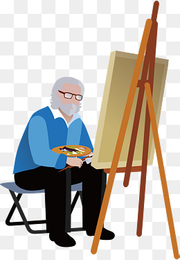 画画的老年人插画