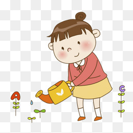 卡通浇花的小女孩