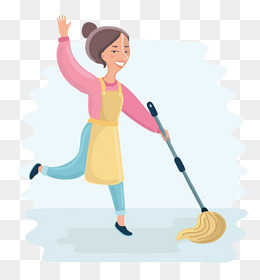 卡通插图做家务拖地板的妈妈