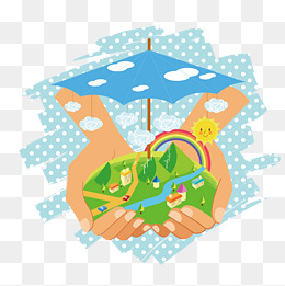 卡通双手捧起雨伞