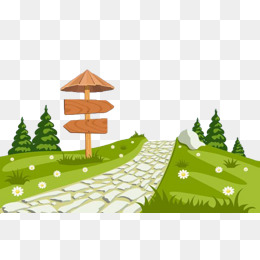 手绘卡通草地石子路