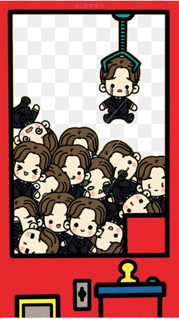 抓娃娃机里的可爱的卡通人物插图