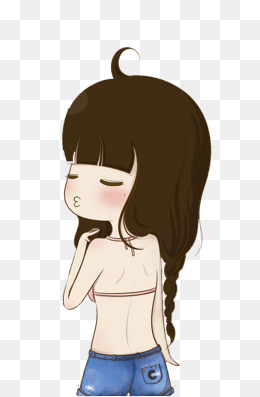 手绘闭眼噘嘴的卡通女孩