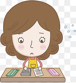 卡通算账的女人免抠图