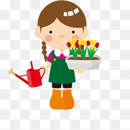 劳动浇花卡通女孩场景