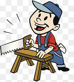 卡通可爱装修工人木工锯木凳子